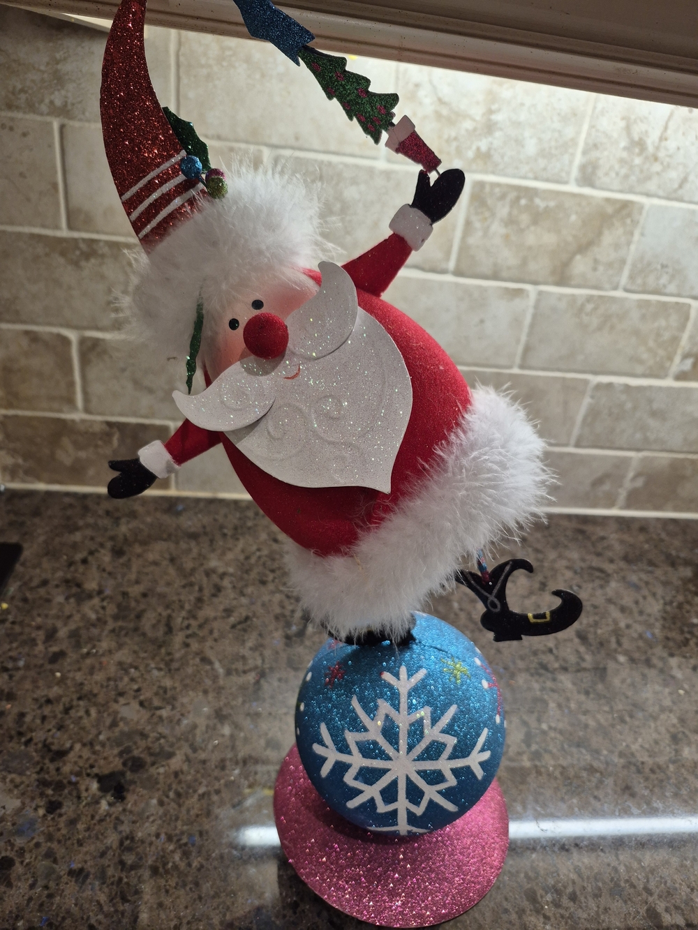Pier 1 Glitter Santa Whimsical Bobble Retired Rare Vintage decor centerpiece